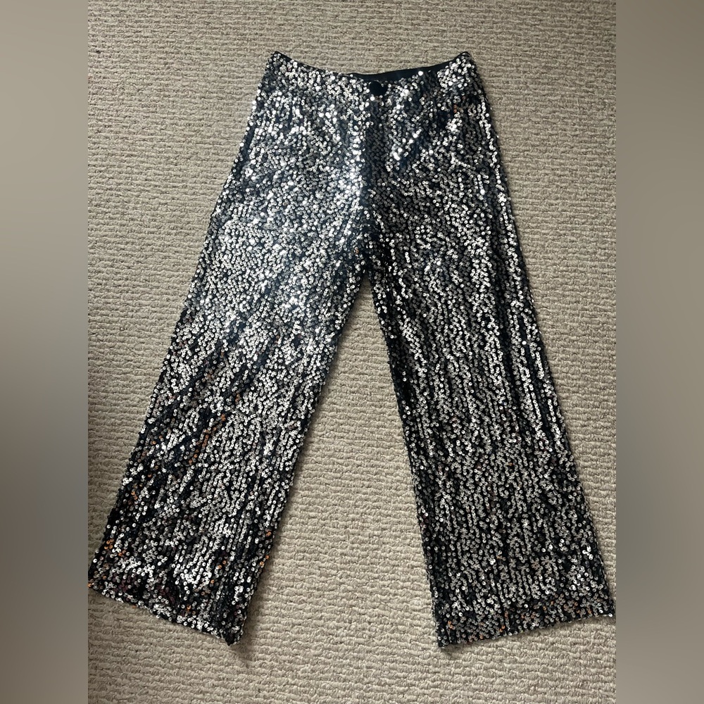 Anthropologie Maeve Silver Sequin Skirt